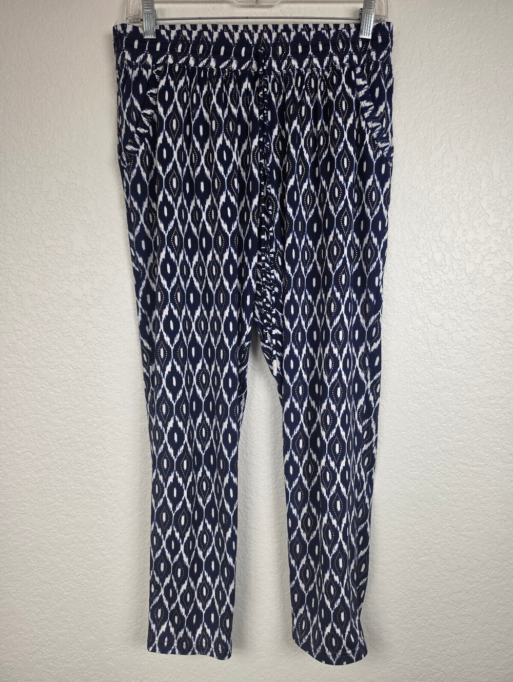 Anthropologie En Creme Navy Blue Printed Pants Size S